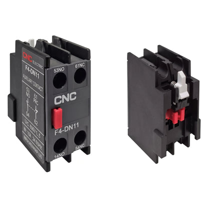Contacto auxiliar CNC F4-DN11; vistas frontal y posterior