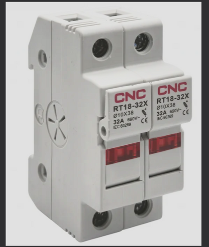 Portafusible CNC RT18-32X de dos polos para fusibles de 10 x 38 mm