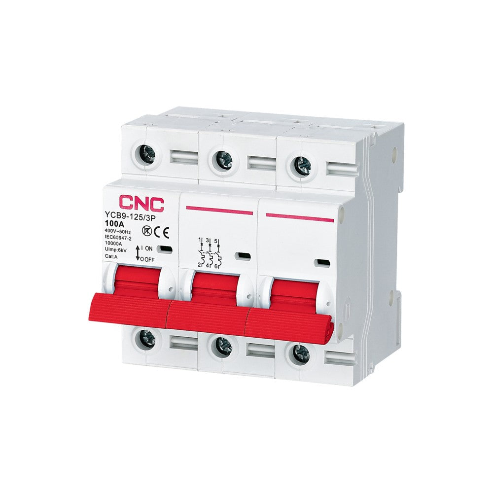 Interruptor termomagnetico CNC YCB9-125 3 polos curva C 6 kA — imagen de referencia