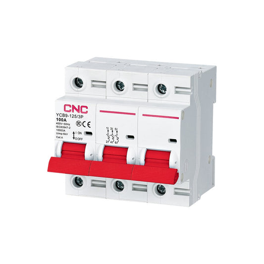 Interruptor termomagnetico CNC YCB9-125 3 polos curva C 6 kA — imagen de referencia